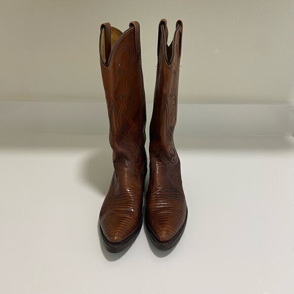 Vintage Dan Post Exotic Lizard Cowboy Boots Brown Size 6.5 - Picture 2 of 9